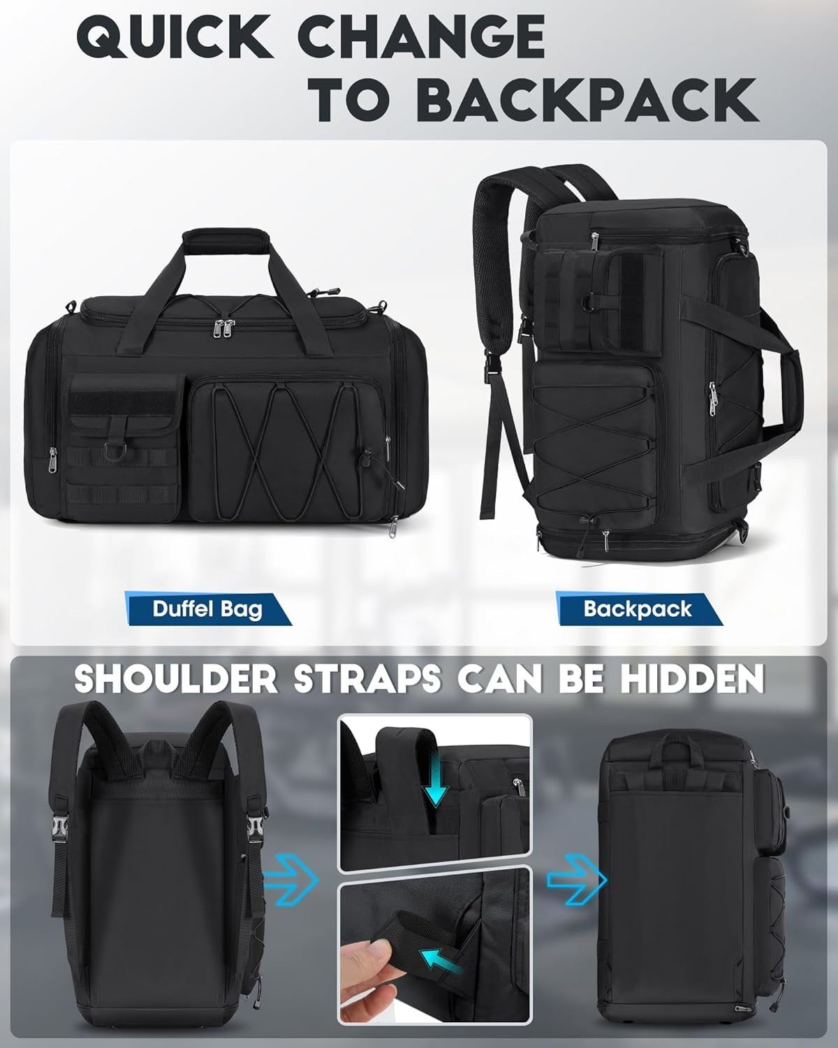 Gym Bag for Men 45L, 3-In-1 Sports Duffel Bag with Shoe Compartment