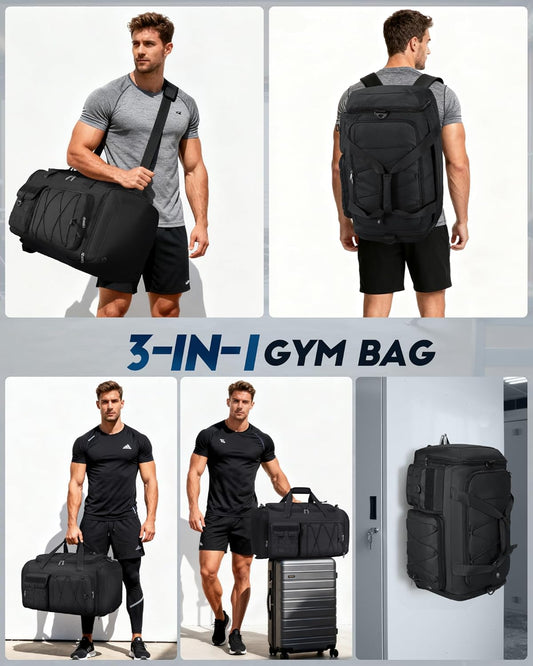 Gym Bag for Men 45L, 3-In-1 Sports Duffel Bag with Shoe Compartment